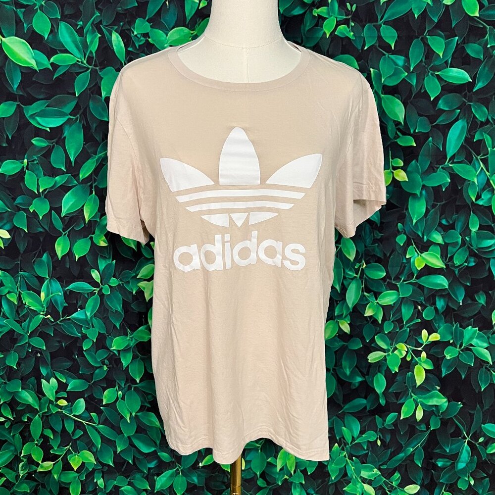 Adidas Tan & White Logo T-Shirt (Small)